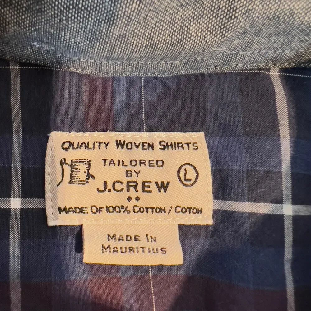 J. Crew Factory Button Down Shirt Men L Plaid Long Sleeve Light Weight Woven